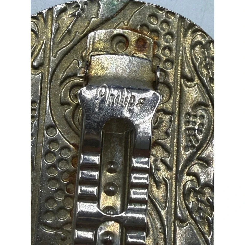 Vintage Philips Silver Tone Embossed Grape Vine Leaf Hair Barrette Clip